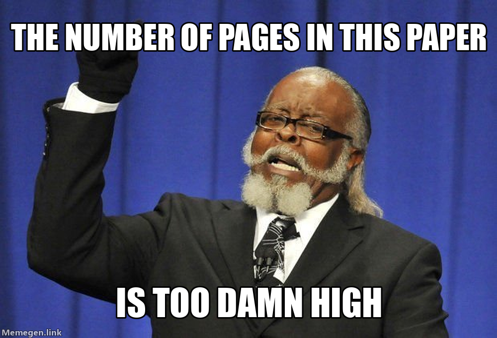Too high meme: The number of pages in this paper is too damn high.