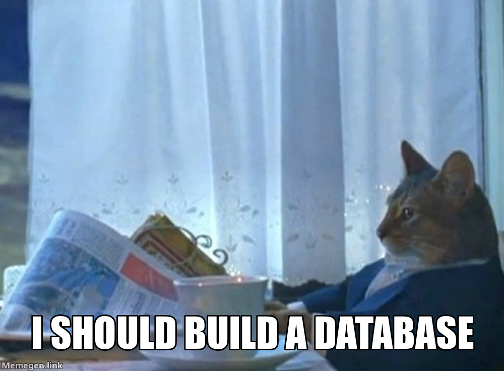 Boat cate Meme: I should build a database.